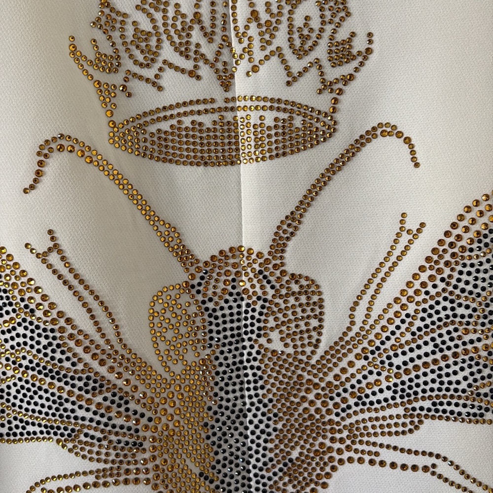 *Elegant Embellished White Blazer Jacket w Queen Bee Beaded Design Shawl Lapel - Picture 6 of 16